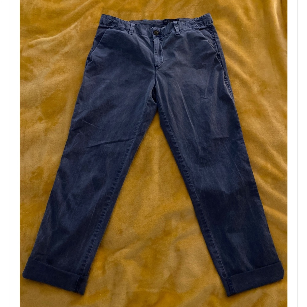 Slightly distressed cozy blue khakis - the best!